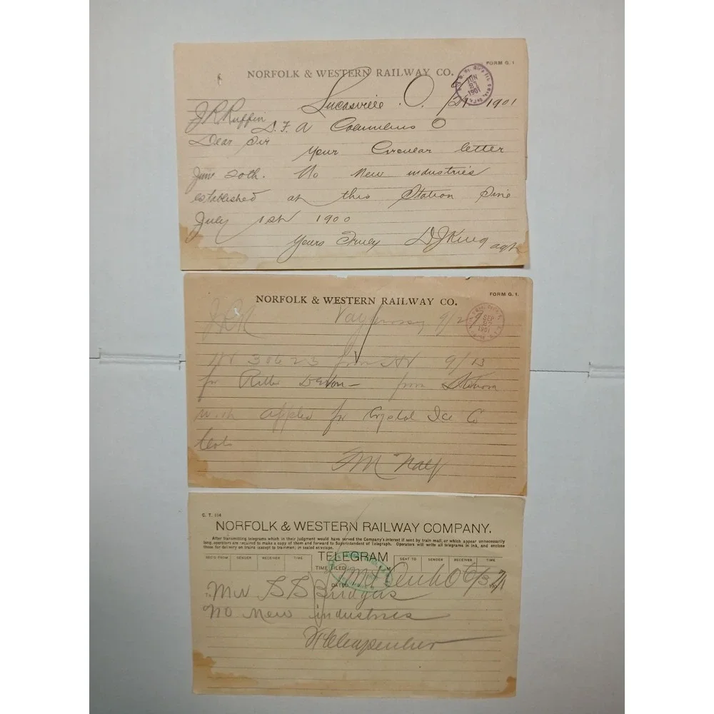 Antique 1901 Norfolk & Western Railway Letter  Lucasville Ohio Station  Lot Of 3